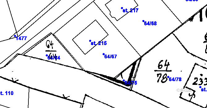 Parcela st. 64/67 v KÚ Kvíčovice, Katastrální mapa