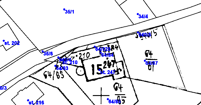 Parcela st. 64/84 v KÚ Kvíčovice, Katastrální mapa