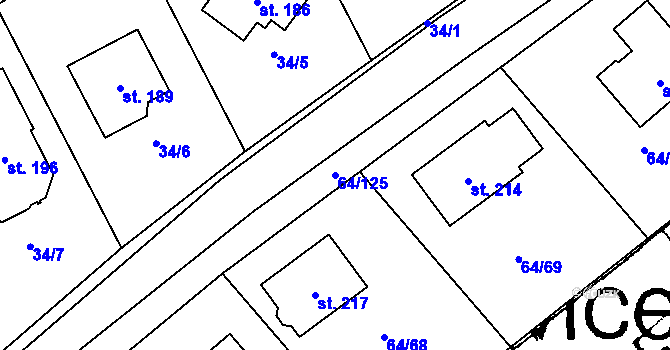 Parcela st. 64/125 v KÚ Kvíčovice, Katastrální mapa