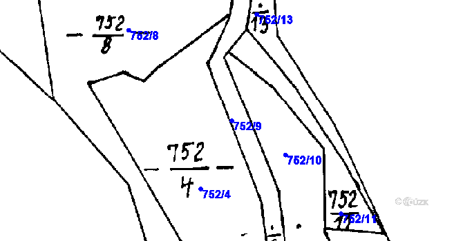 Parcela st. 752/9 v KÚ Kvíčovice, Katastrální mapa