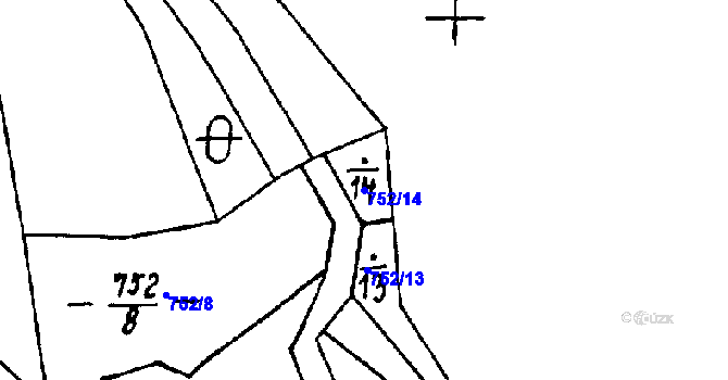 Parcela st. 752/14 v KÚ Kvíčovice, Katastrální mapa