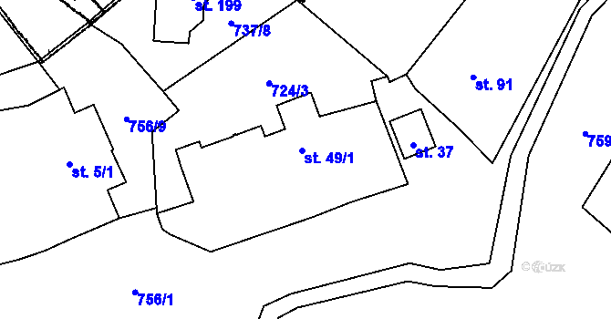Parcela st. 49/1 v KÚ Kvíčovice, Katastrální mapa