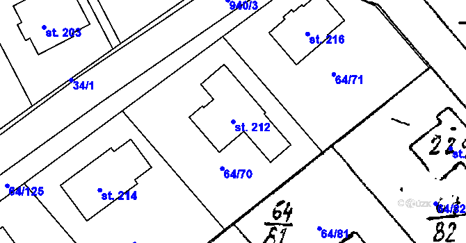 Parcela st. 212 v KÚ Kvíčovice, Katastrální mapa