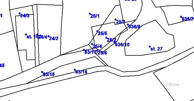 Parcela st. 25/6 v KÚ Kvíčovice, Katastrální mapa