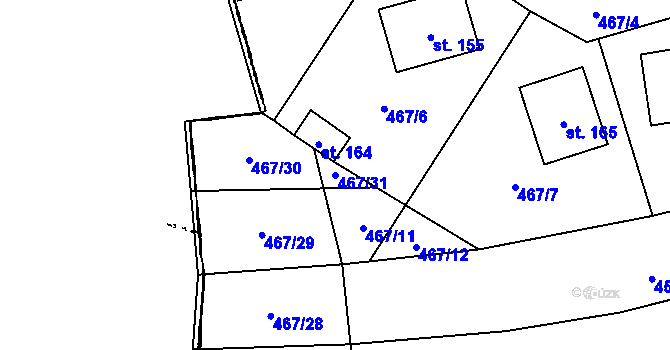 Parcela st. 467/31 v KÚ Kvíčovice, Katastrální mapa