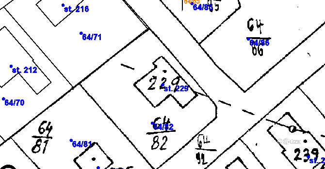 Parcela st. 229 v KÚ Kvíčovice, Katastrální mapa