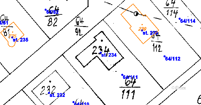 Parcela st. 234 v KÚ Kvíčovice, Katastrální mapa