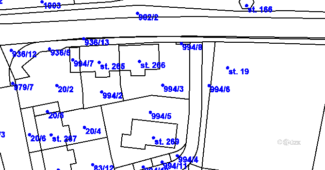 Parcela st. 994/3 v KÚ Kvíčovice, Katastrální mapa