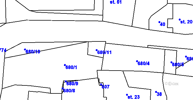 Parcela st. 680/11 v KÚ Štichov, Katastrální mapa