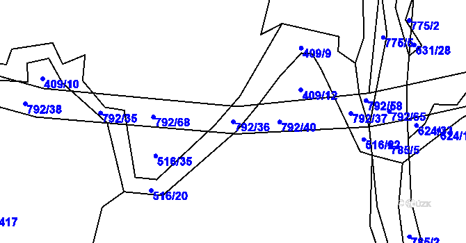 Parcela st. 792/36 v KÚ Štichov, Katastrální mapa