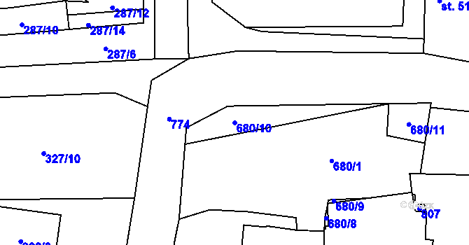Parcela st. 680/10 v KÚ Štichov, Katastrální mapa