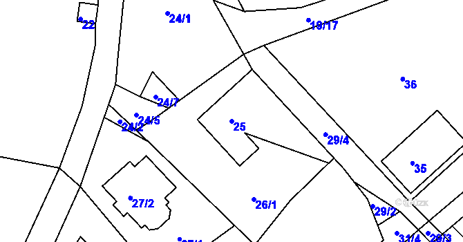 Parcela st. 25 v KÚ Kvítkov u České Lípy, Katastrální mapa