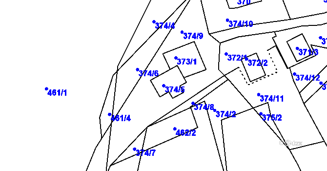 Parcela st. 374/5 v KÚ Kvítkov u České Lípy, Katastrální mapa