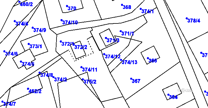 Parcela st. 374/12 v KÚ Kvítkov u České Lípy, Katastrální mapa
