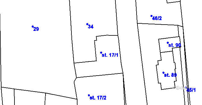 Parcela st. 17/1 v KÚ Kydliny, Katastrální mapa