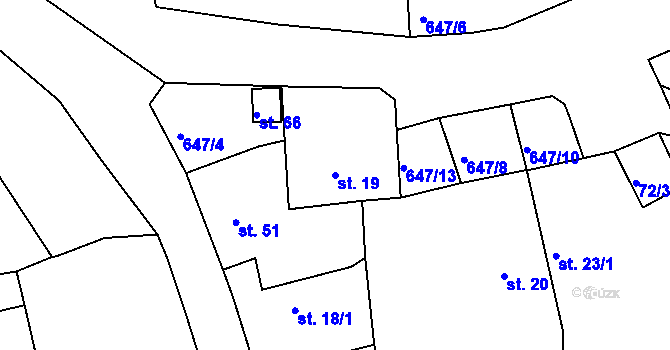 Parcela st. 19 v KÚ Kydliny, Katastrální mapa