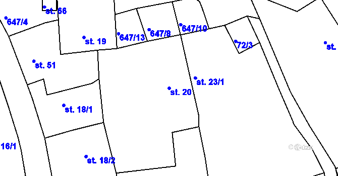 Parcela st. 20 v KÚ Kydliny, Katastrální mapa