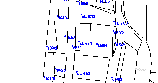 Parcela st. 57/1 v KÚ Kydliny, Katastrální mapa