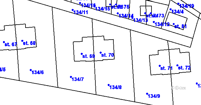 Parcela st. 70 v KÚ Kydliny, Katastrální mapa