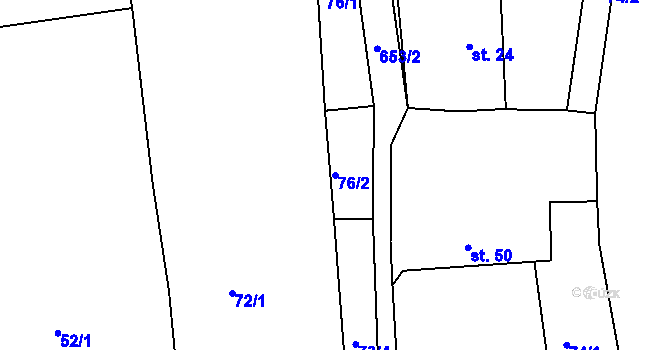 Parcela st. 76/2 v KÚ Kydliny, Katastrální mapa
