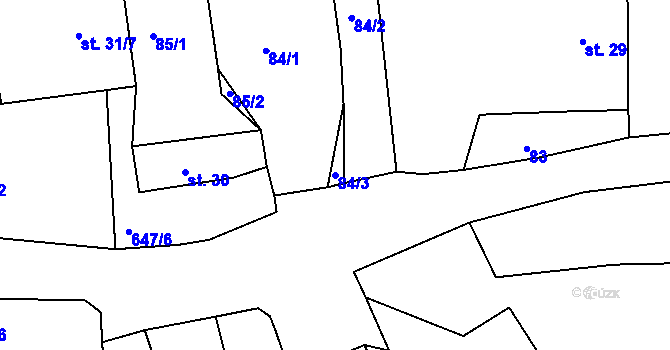 Parcela st. 84/3 v KÚ Kydliny, Katastrální mapa