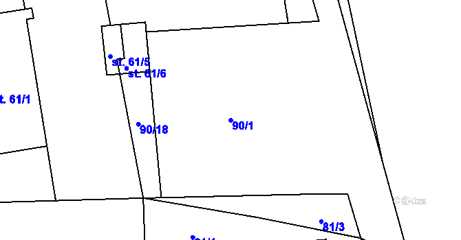 Parcela st. 90/1 v KÚ Kydliny, Katastrální mapa