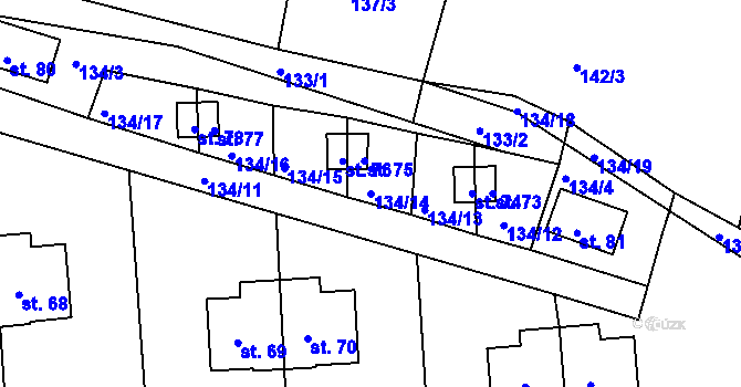 Parcela st. 134/14 v KÚ Kydliny, Katastrální mapa