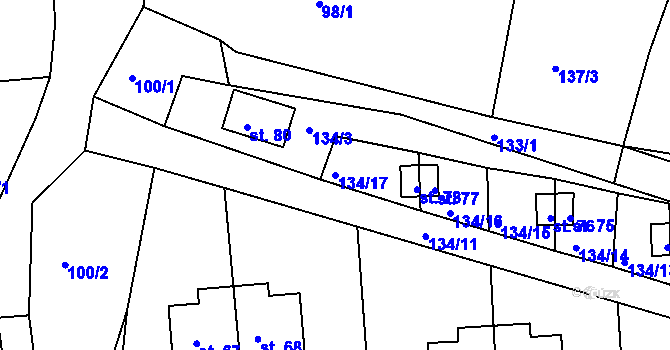 Parcela st. 134/17 v KÚ Kydliny, Katastrální mapa