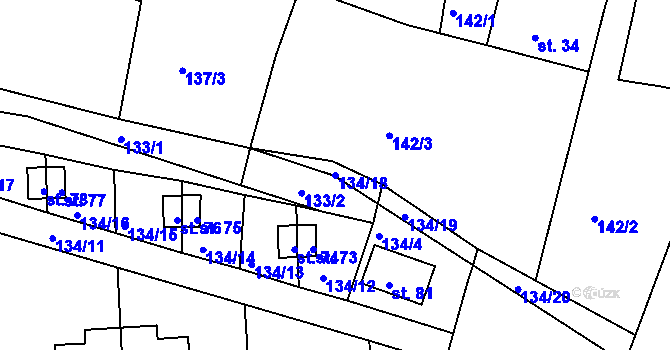 Parcela st. 134/18 v KÚ Kydliny, Katastrální mapa