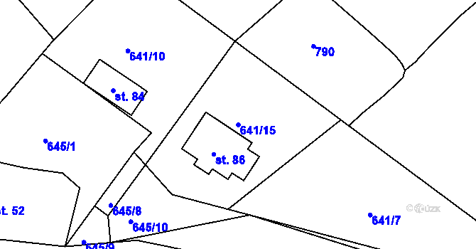Parcela st. 641/15 v KÚ Kydliny, Katastrální mapa