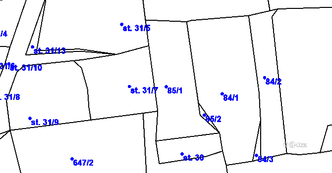 Parcela st. 85/1 v KÚ Kydliny, Katastrální mapa