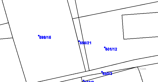 Parcela st. 598/21 v KÚ Kydliny, Katastrální mapa