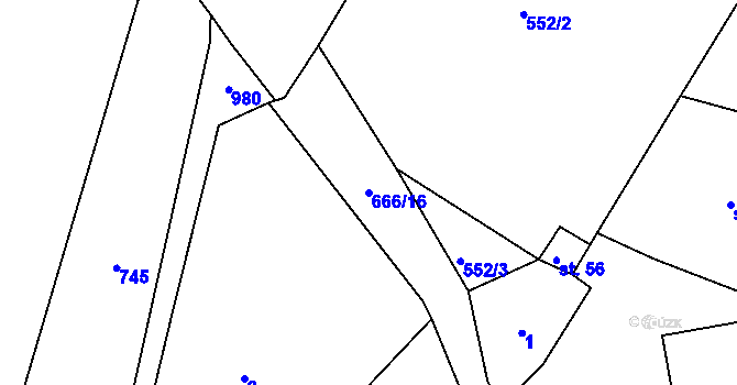 Parcela st. 666/16 v KÚ Kydliny, Katastrální mapa