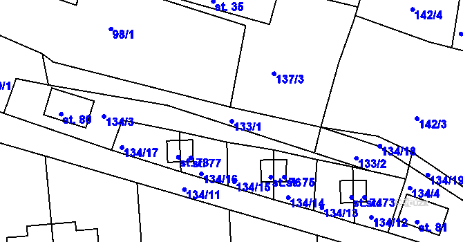 Parcela st. 133/1 v KÚ Kydliny, Katastrální mapa