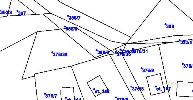 Parcela st. 388/6 v KÚ Kyjov u Havlíčkova Brodu, Katastrální mapa