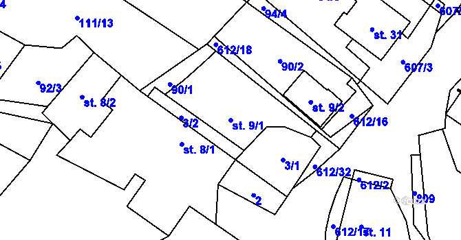 Parcela st. 9/1 v KÚ Kyjov u Havlíčkova Brodu, Katastrální mapa