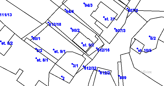Parcela st. 9/2 v KÚ Kyjov u Havlíčkova Brodu, Katastrální mapa