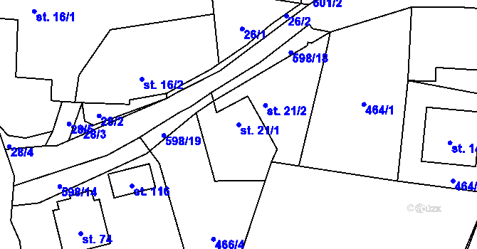 Parcela st. 21/1 v KÚ Kyjov u Havlíčkova Brodu, Katastrální mapa