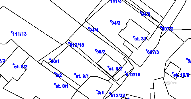 Parcela st. 90/2 v KÚ Kyjov u Havlíčkova Brodu, Katastrální mapa