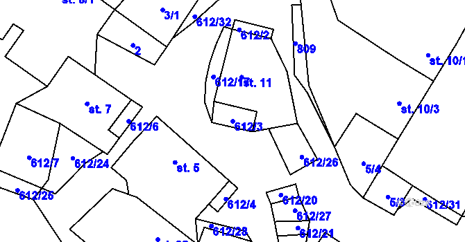Parcela st. 612/3 v KÚ Kyjov u Havlíčkova Brodu, Katastrální mapa