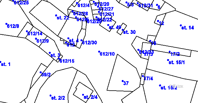 Parcela st. 612/10 v KÚ Kyjov u Havlíčkova Brodu, Katastrální mapa