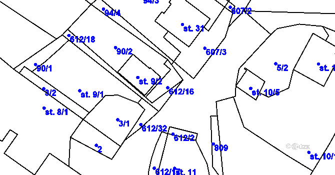 Parcela st. 612/16 v KÚ Kyjov u Havlíčkova Brodu, Katastrální mapa