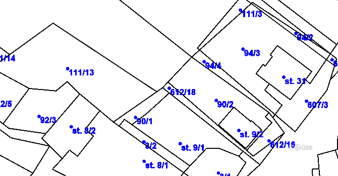 Parcela st. 612/18 v KÚ Kyjov u Havlíčkova Brodu, Katastrální mapa