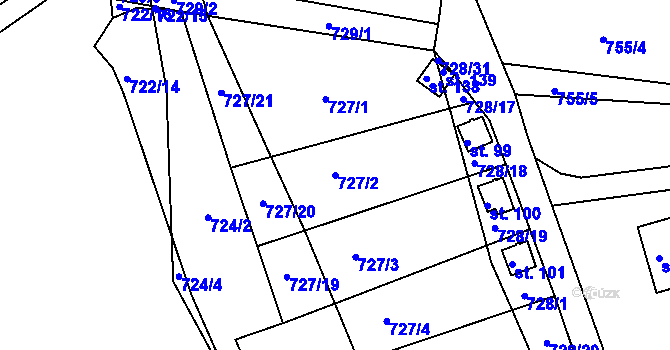 Parcela st. 727/2 v KÚ Kyjov u Havlíčkova Brodu, Katastrální mapa