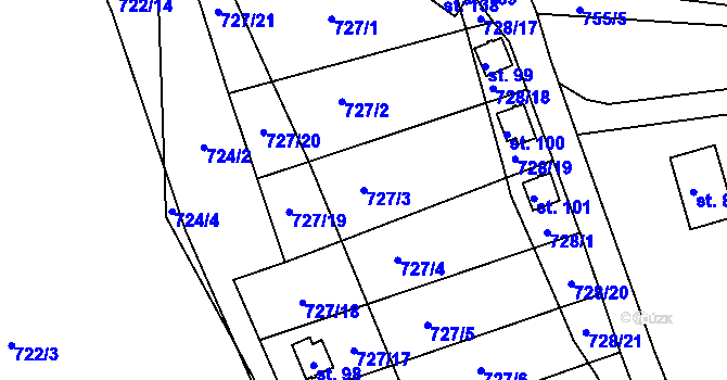Parcela st. 727/3 v KÚ Kyjov u Havlíčkova Brodu, Katastrální mapa