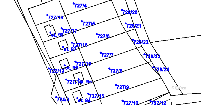 Parcela st. 727/7 v KÚ Kyjov u Havlíčkova Brodu, Katastrální mapa