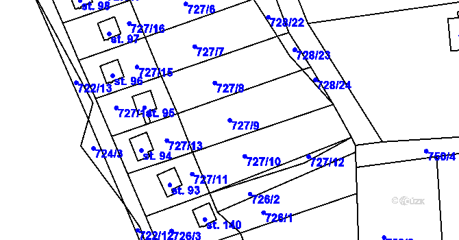 Parcela st. 727/9 v KÚ Kyjov u Havlíčkova Brodu, Katastrální mapa