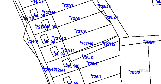 Parcela st. 727/10 v KÚ Kyjov u Havlíčkova Brodu, Katastrální mapa