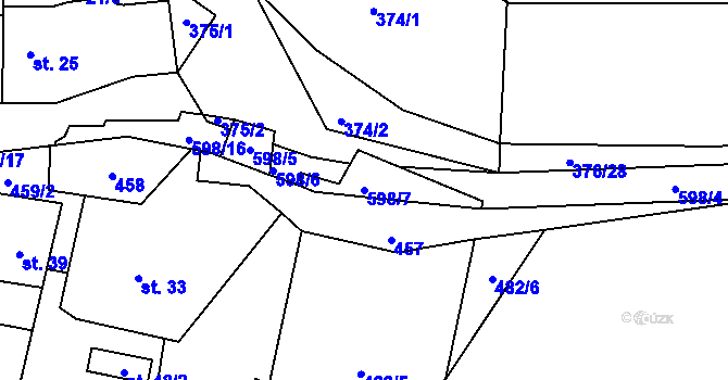 Parcela st. 598/7 v KÚ Kyjov u Havlíčkova Brodu, Katastrální mapa