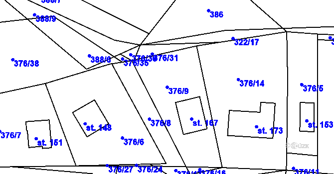 Parcela st. 376/9 v KÚ Kyjov u Havlíčkova Brodu, Katastrální mapa